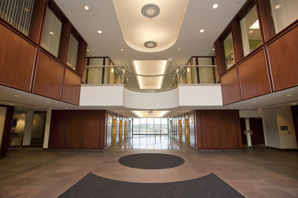 Lobby entrance in mahogany to a modern office building